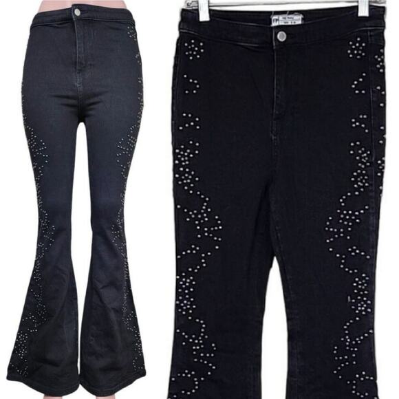 Free People Love Forever Studded Denim Flares - Picture 2 of 8